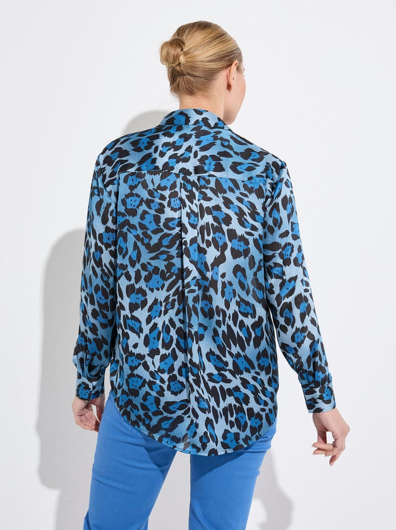 Blusa de satén de manga larga con botones - Afibel Azul - Kiabi
