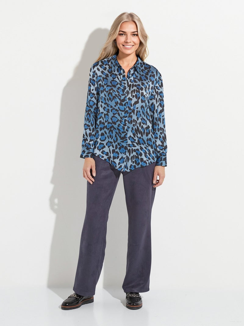 Blusa de satén de manga larga con botones - Afibel Azul - Kiabi