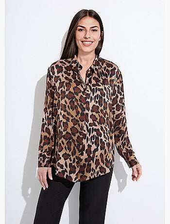 Blusa de satén de manga larga con botones - Afibel