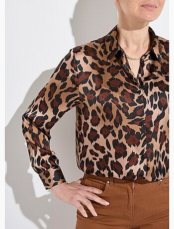 Blusa de satén de manga larga con botones - Afibel