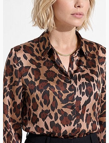 Blusa de satén de manga larga con botones - afibel