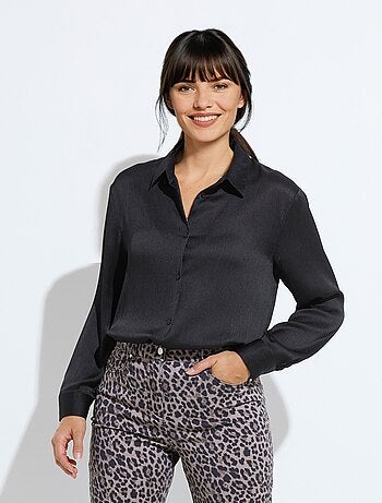 Blusa de satén de manga larga con botones - Afibel