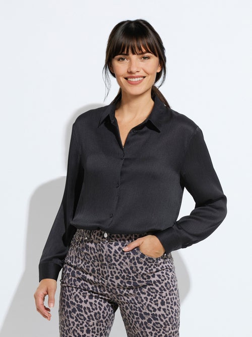 Blusa de satén de manga larga con botones - Afibel - Kiabi