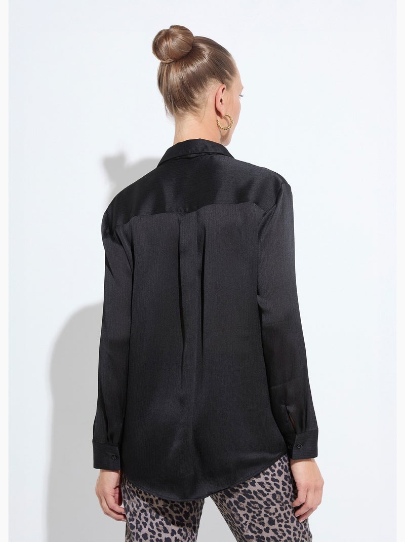 Blusa de satén de manga larga con botones - Afibel Negro - Kiabi
