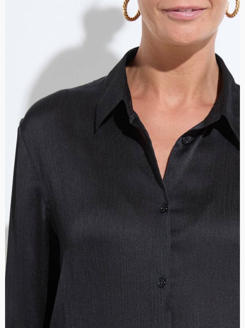 Blusa de satén de manga larga con botones - Afibel Negro - Kiabi