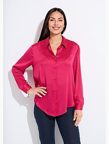 Blusa de satén de manga larga con botones - Afibel