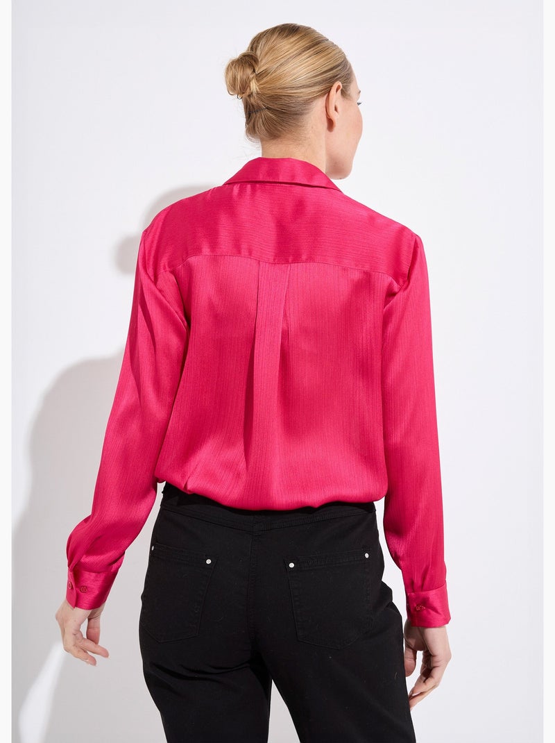 Blusa de satén de manga larga con botones - Afibel Rosa fucsia - Kiabi