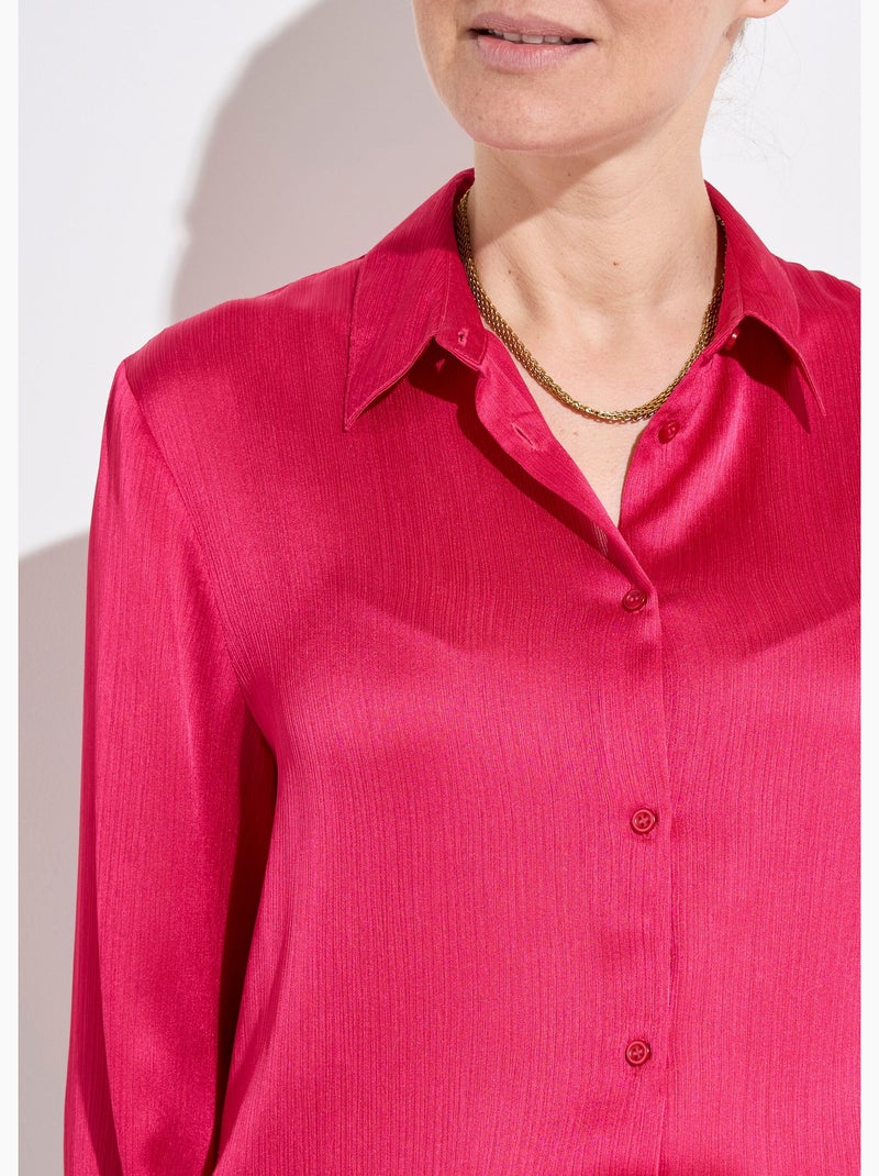 Blusa de satén de manga larga con botones - Afibel Rosa fucsia - Kiabi