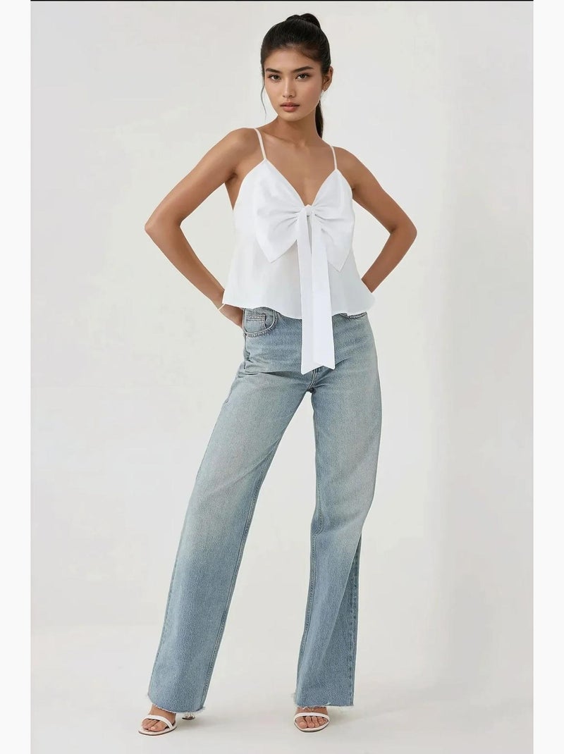Blusa de tacto suave con escote en v y detalle de lazo hiccup Blanco - Kiabi