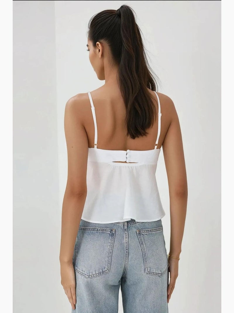 Blusa de tacto suave con escote en v y detalle de lazo hiccup Blanco - Kiabi