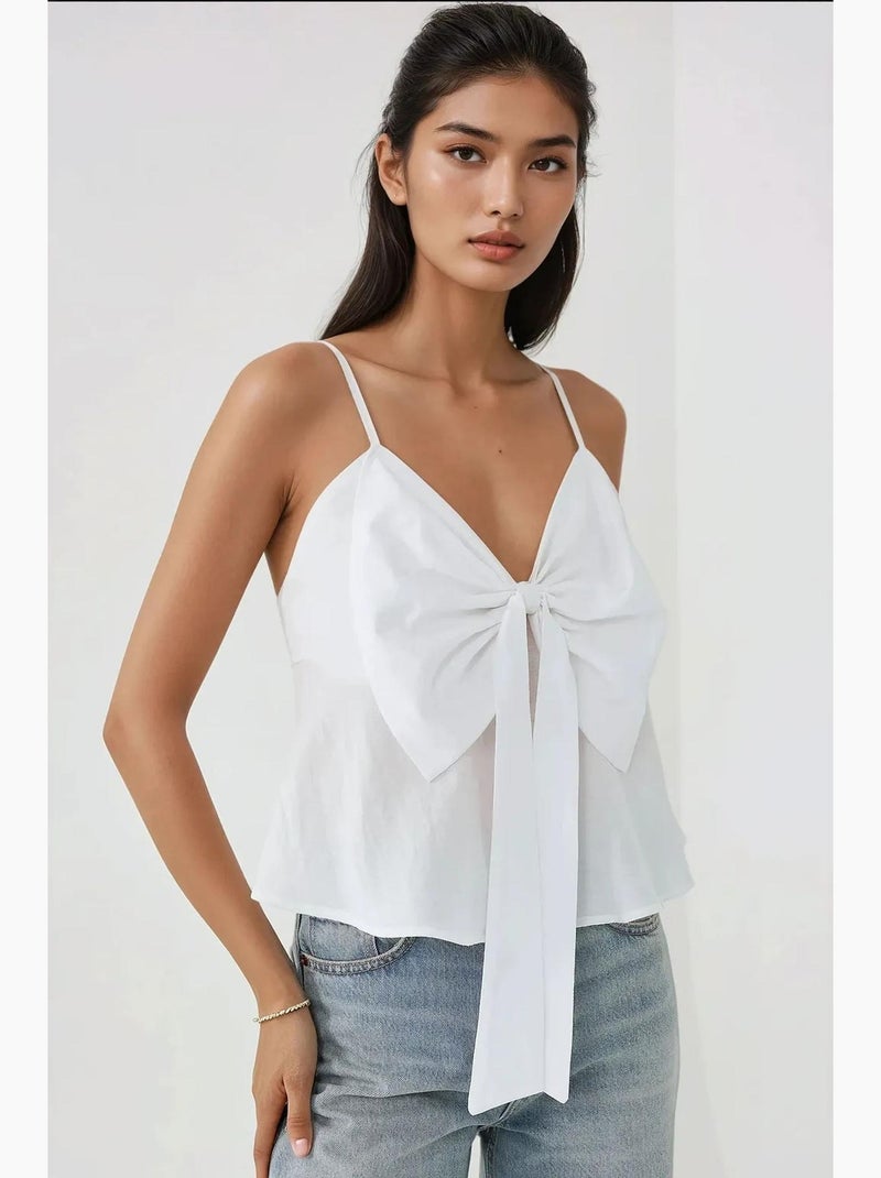 Blusa de tacto suave con escote en v y detalle de lazo hiccup Blanco - Kiabi