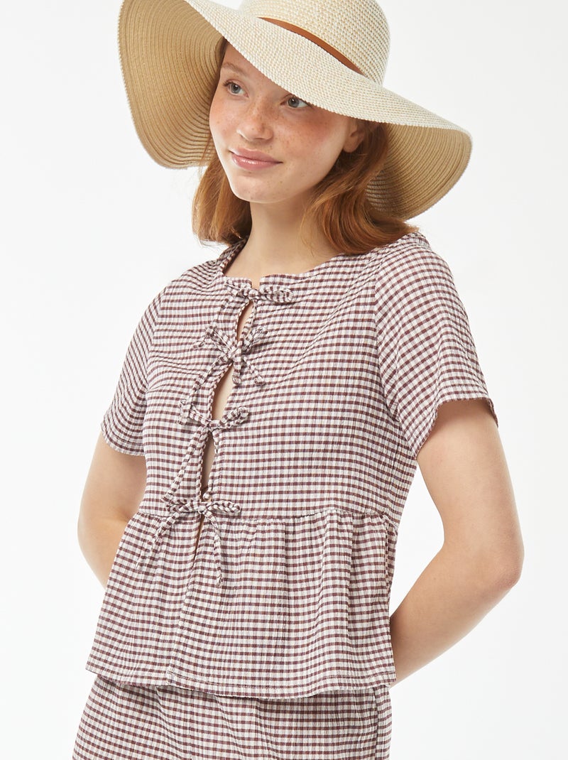 Blusa de tejido de crepé anudable Rojo - Kiabi