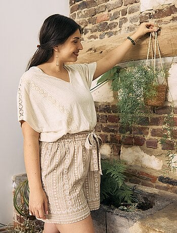 Blusa de tejido de crepé con bordados