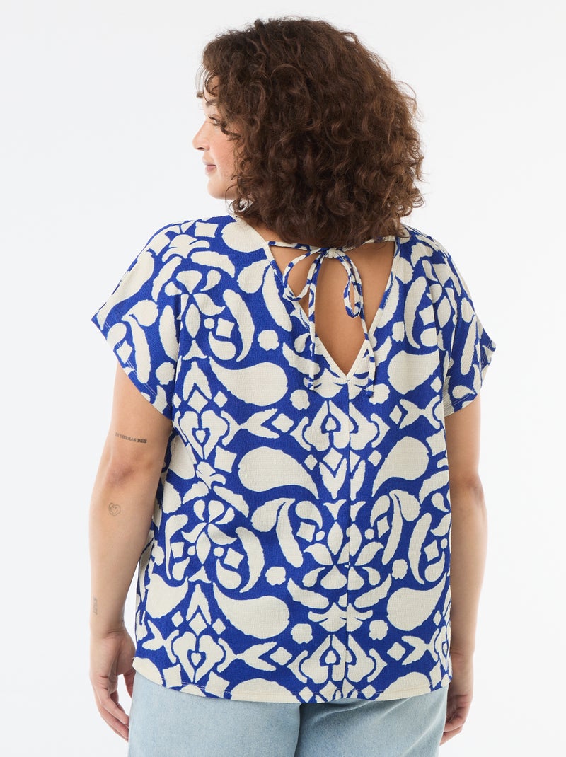 Blusa de tejido gofrado con manga corta Azul - Kiabi