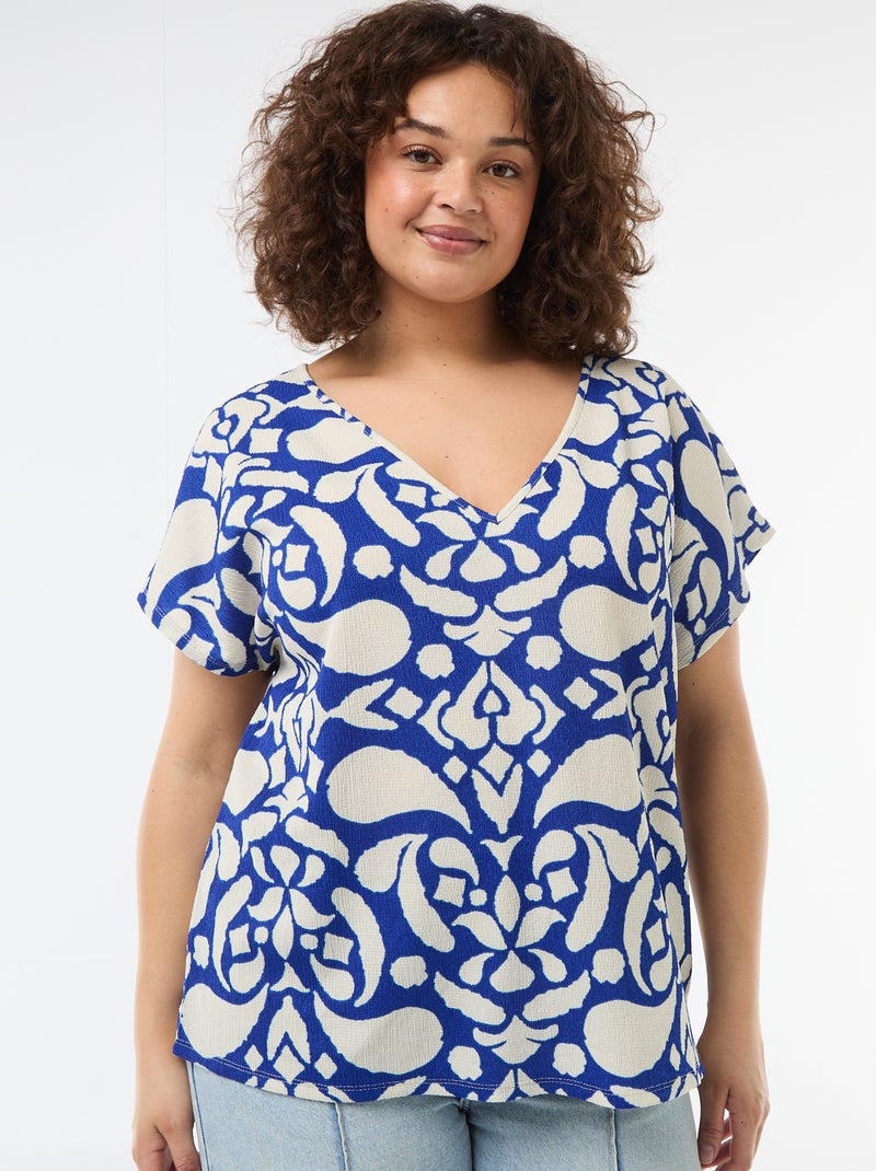 Blusa de tejido gofrado con manga corta Azul - Kiabi