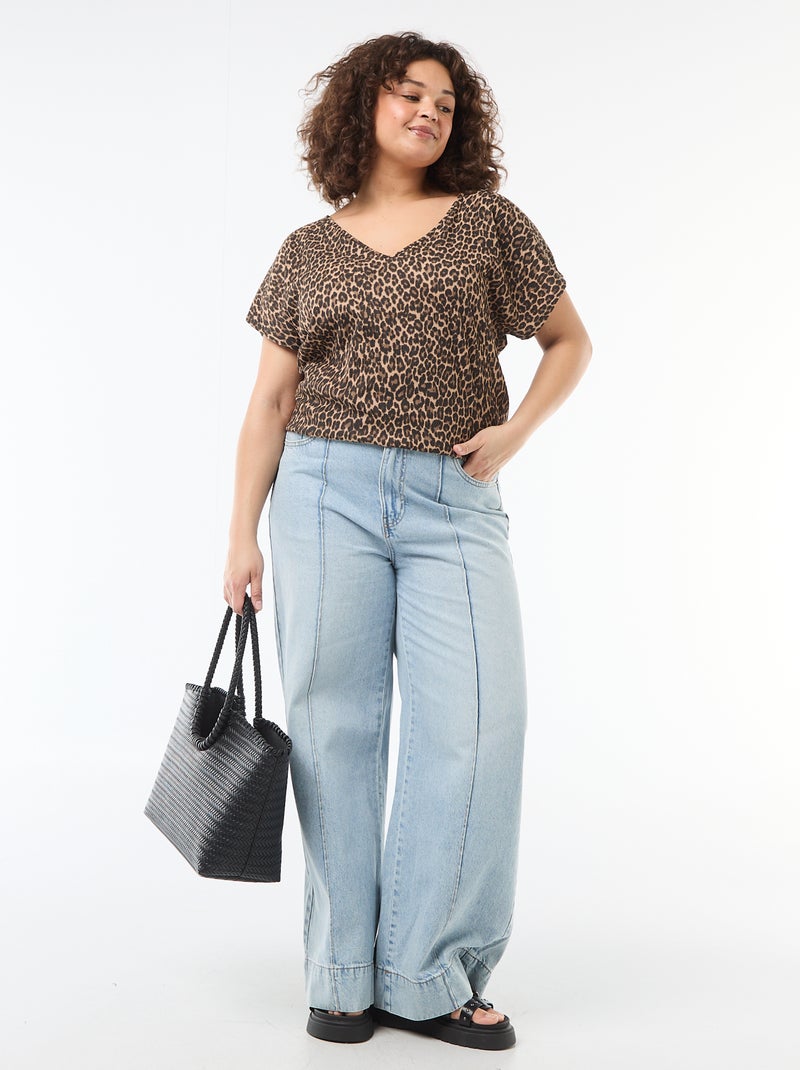 Blusa de tejido gofrado con manga corta Beige - Kiabi