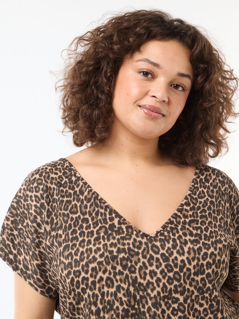 Blusa de tejido gofrado con manga corta Beige - Kiabi