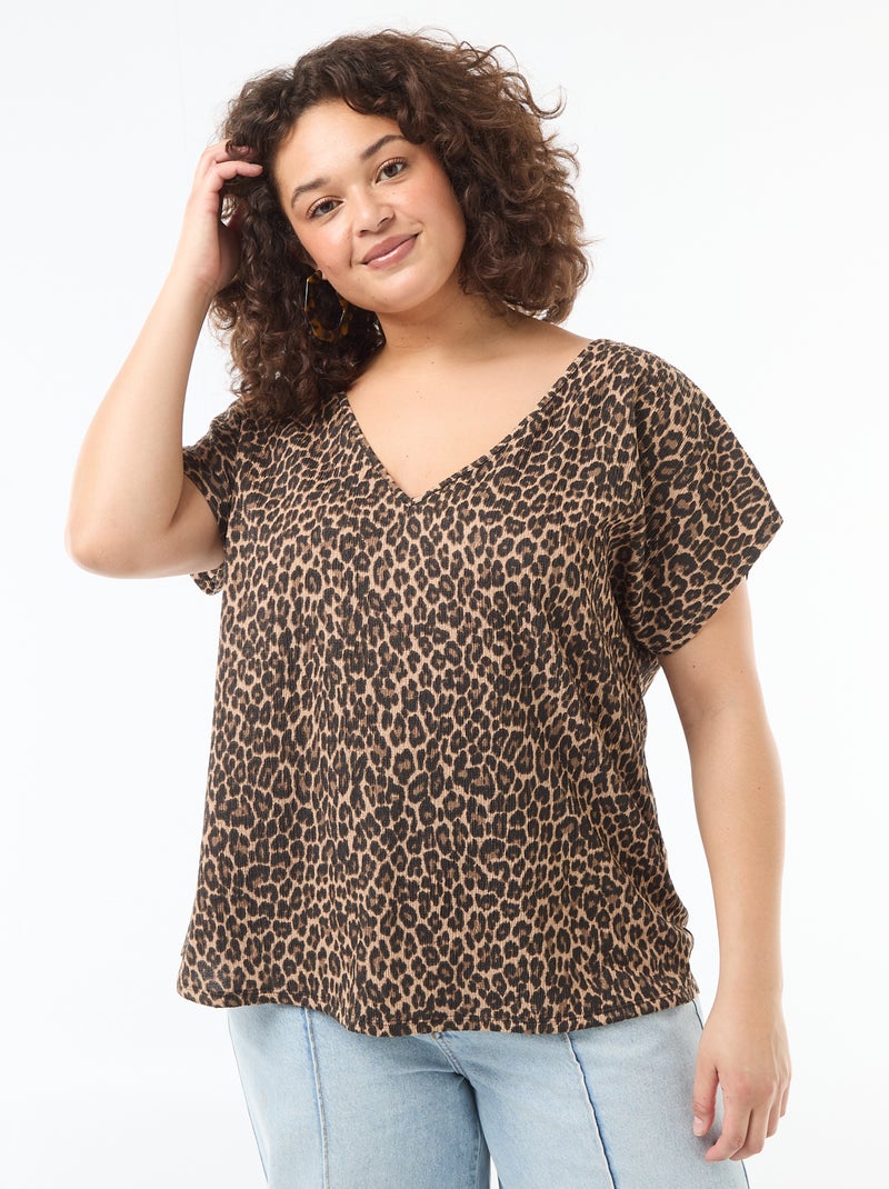 Blusa de tejido gofrado con manga corta Beige - Kiabi