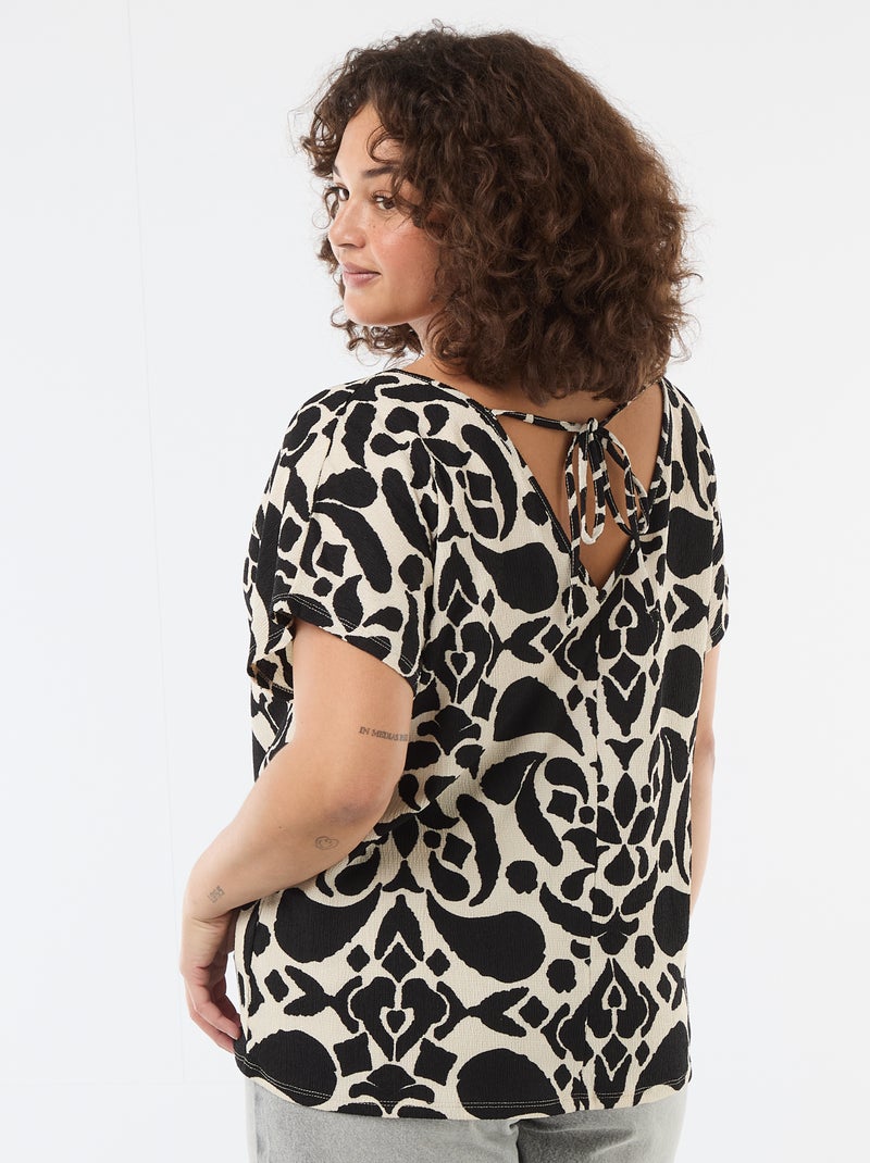 Blusa de tejido gofrado con manga corta Negro - Kiabi