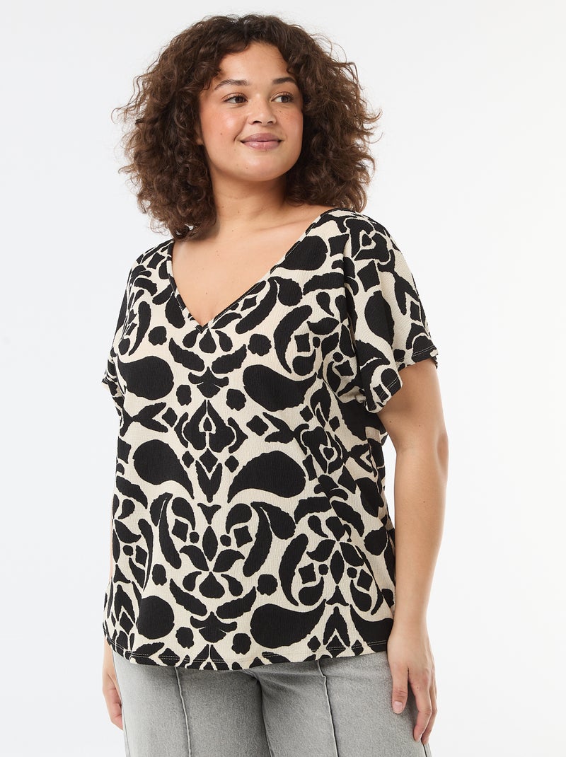 Blusa de tejido gofrado con manga corta Negro - Kiabi