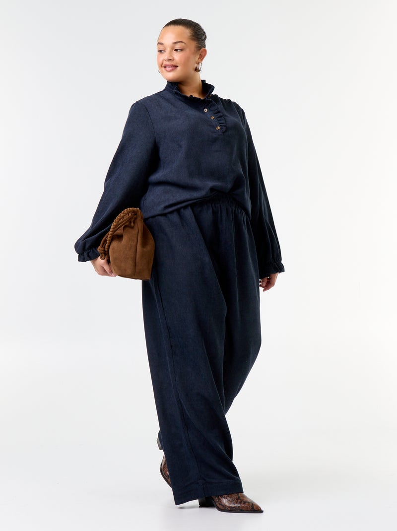 Blusa de terciopelo acanalado Azul - Kiabi