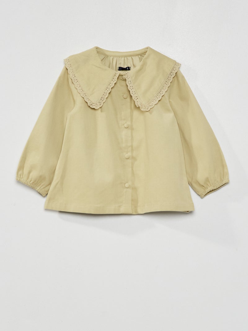 Blusa de terciopelo con cuello bordado beige - Kiabi