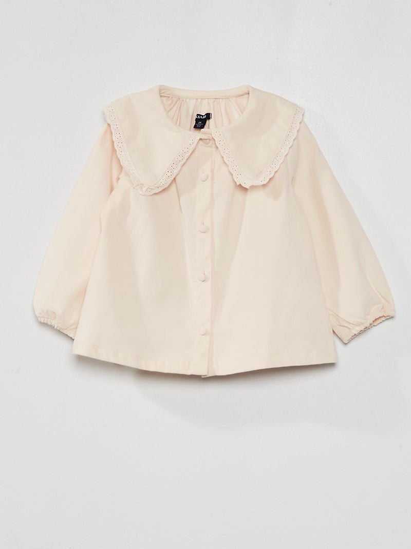 Blusa de terciopelo con cuello bordado ROSA - Kiabi