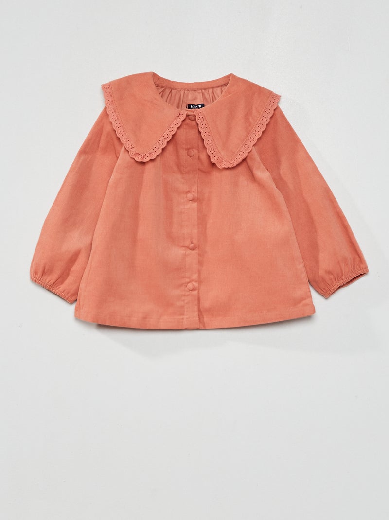 Blusa de terciopelo con cuello bordado rosa - Kiabi