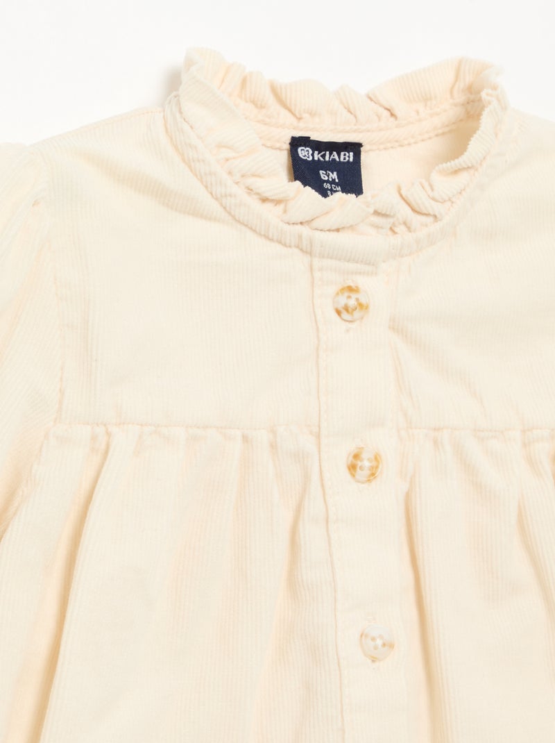 Blusa de terciopelo con puños bordados Blanco - Kiabi