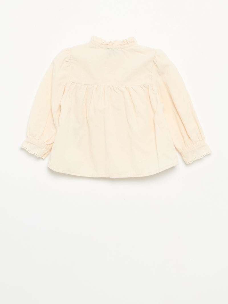 Blusa de terciopelo con puños bordados Blanco - Kiabi