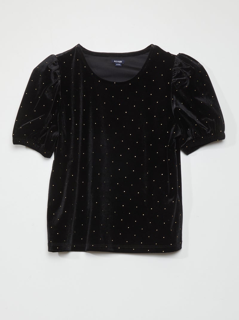 Blusa de terciopelo de manga larga NEGRO - Kiabi