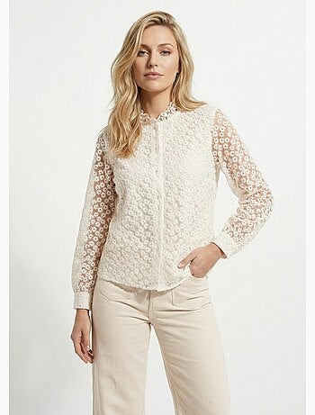 Blusa de tul bordada con flores - AFIBEL