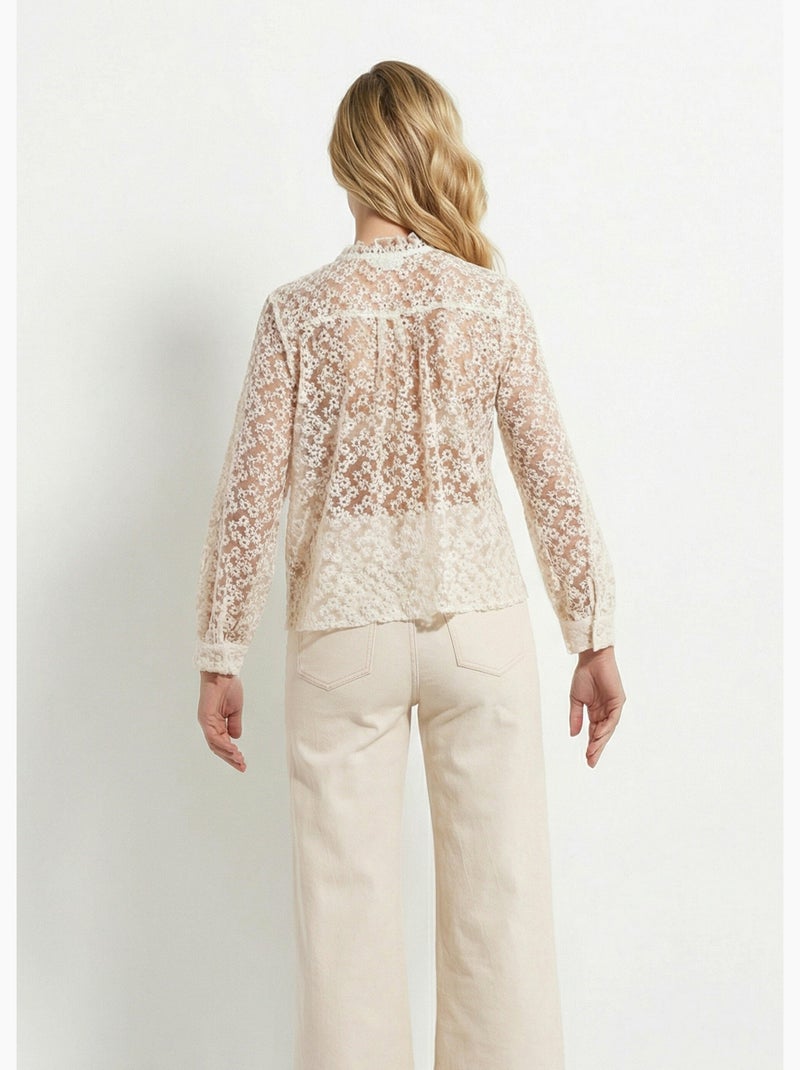 Blusa de tul bordada con flores - AFIBEL Crudo - Kiabi