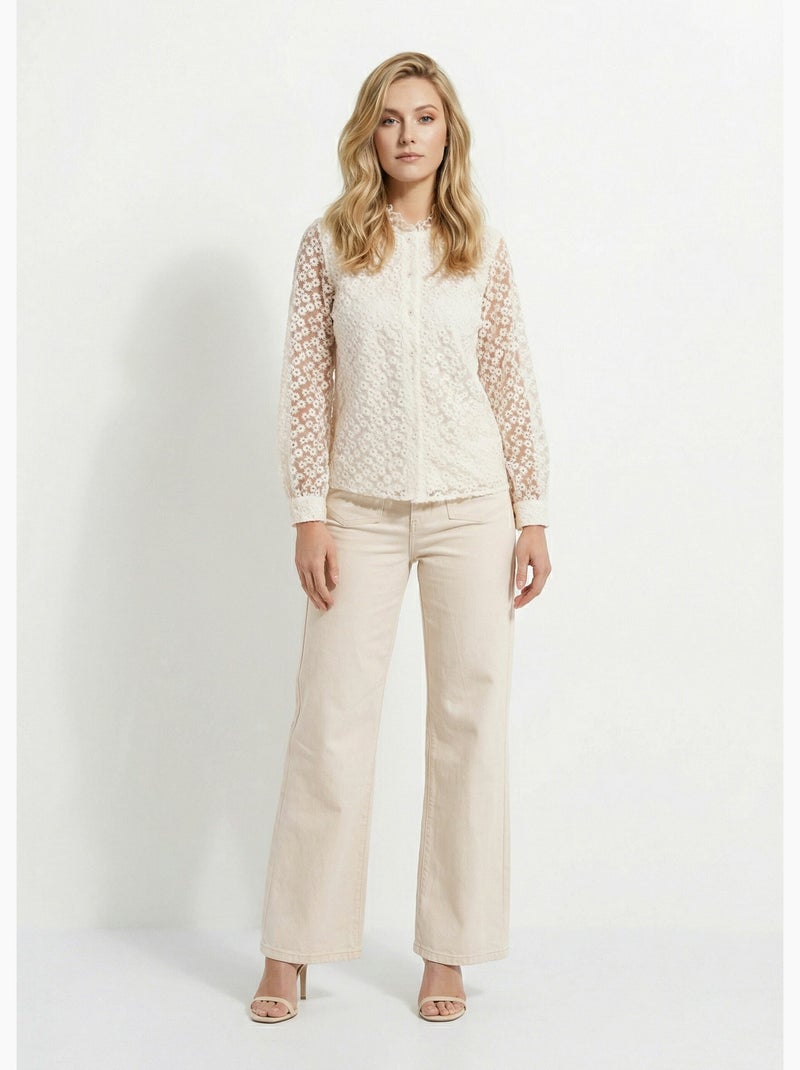 Blusa de tul bordada con flores - AFIBEL Crudo - Kiabi