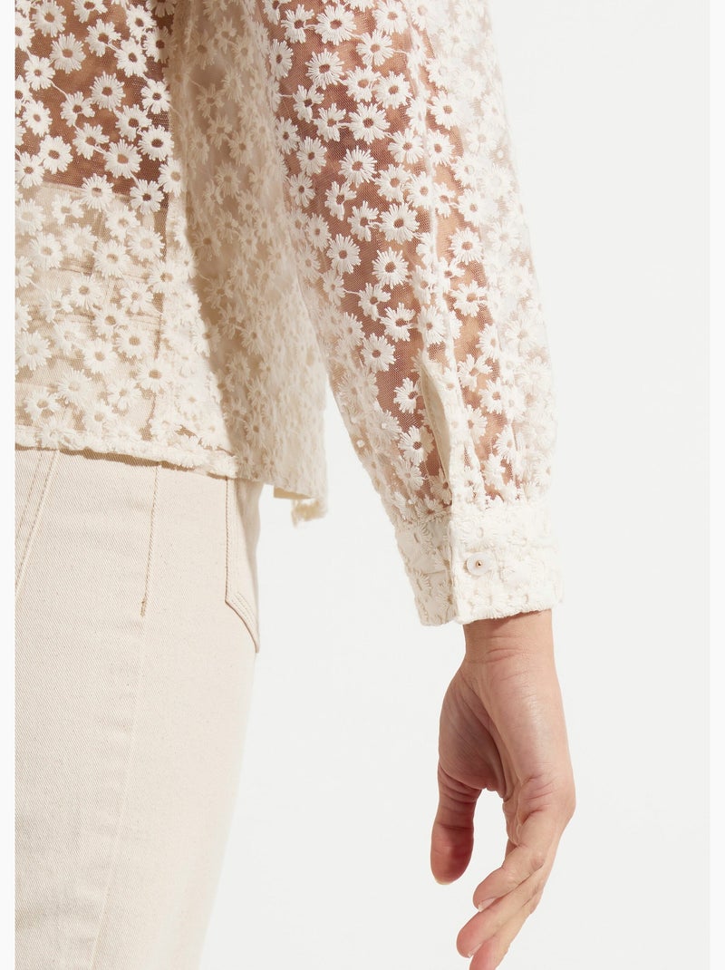 Blusa de tul bordada con flores - AFIBEL Crudo - Kiabi