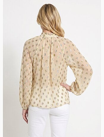 Blusa de velo con motivo metalizado y cuello en V - Afibel