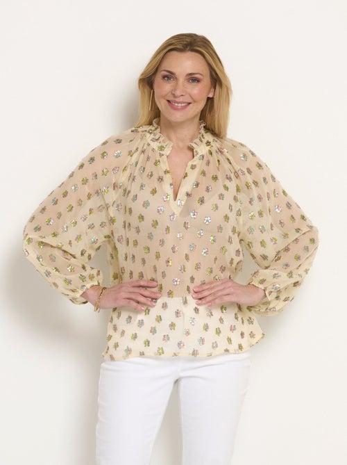 Blusa de velo con motivo metalizado y cuello en V - Afibel - Kiabi