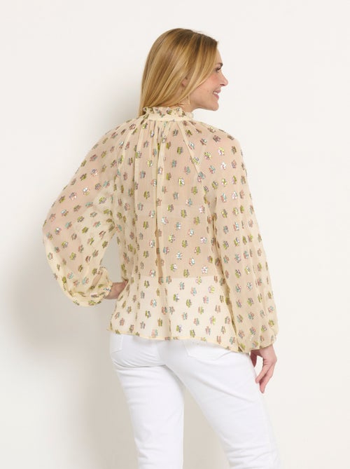 Blusa de velo con motivo metalizado y cuello en V - Afibel - Kiabi