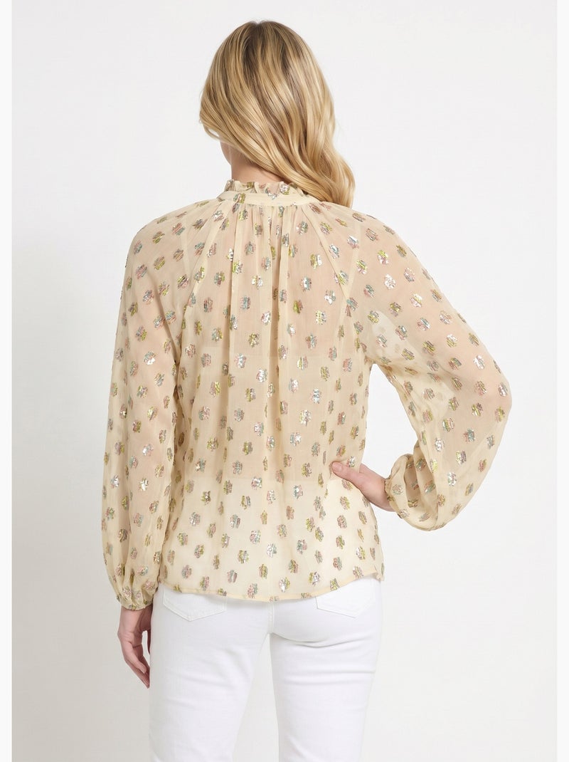 Blusa de velo con motivo metalizado y cuello en V - Afibel Crudo - Kiabi