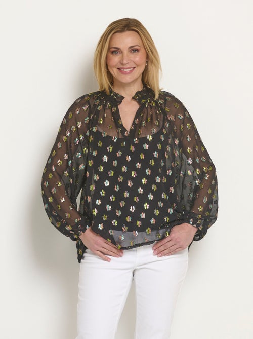 Blusa de velo con motivo metalizado y cuello en V - Afibel - Kiabi