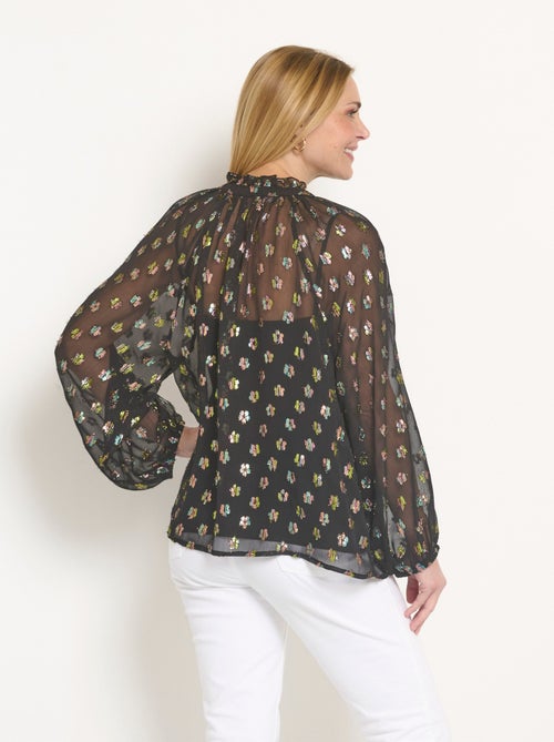 Blusa de velo con motivo metalizado y cuello en V - Afibel - Kiabi
