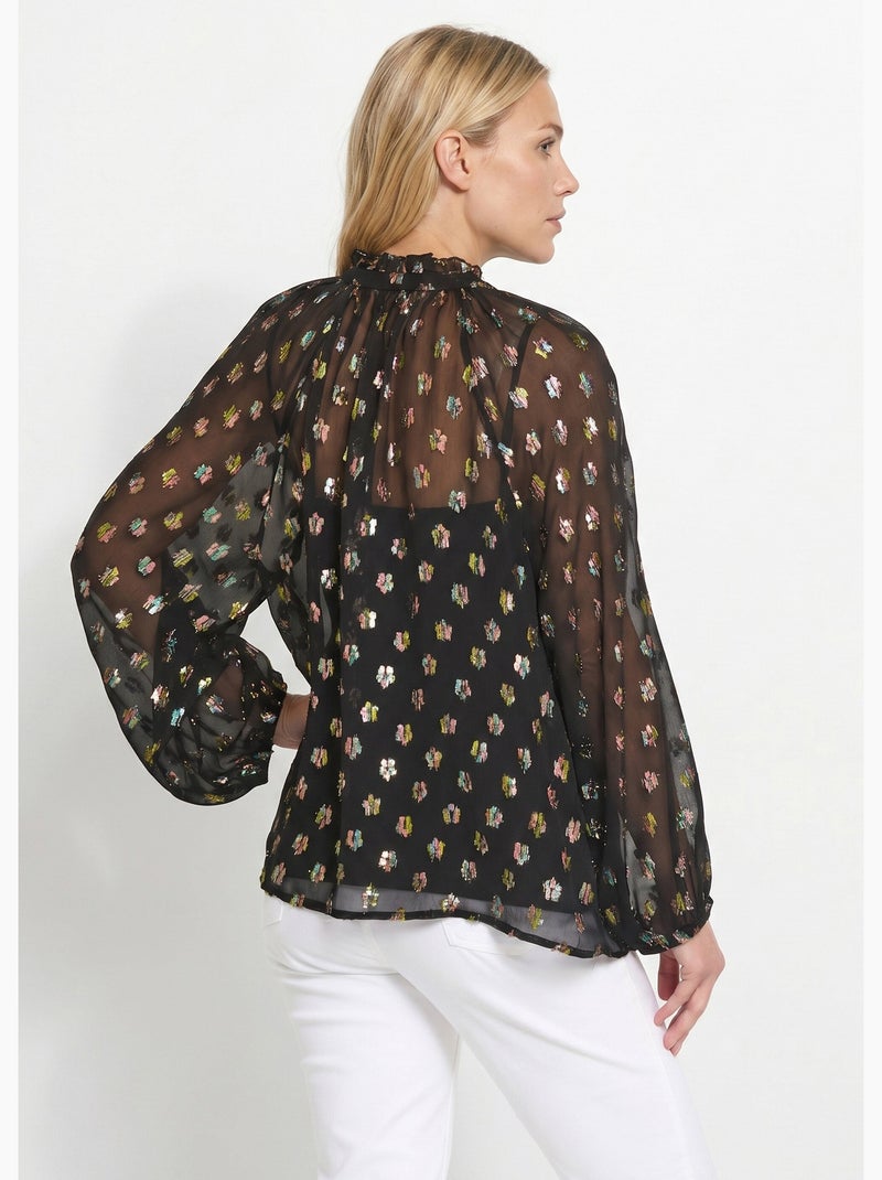 Blusa de velo con motivo metalizado y cuello en V - Afibel Negro - Kiabi