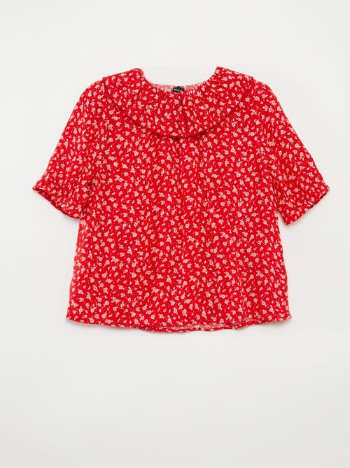 Blusa de viscosa con cuello con volantes - colección fácil de poner - Kiabi