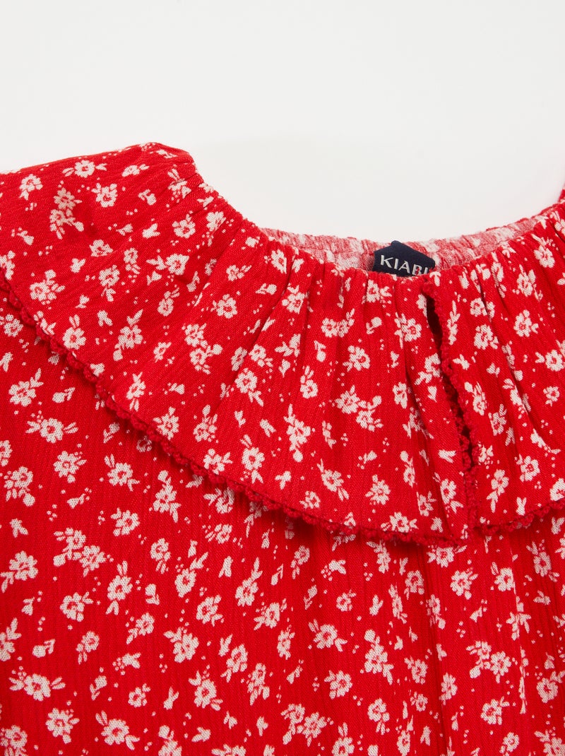Blusa de viscosa con cuello con volantes - colección fácil de poner ROJO - Kiabi