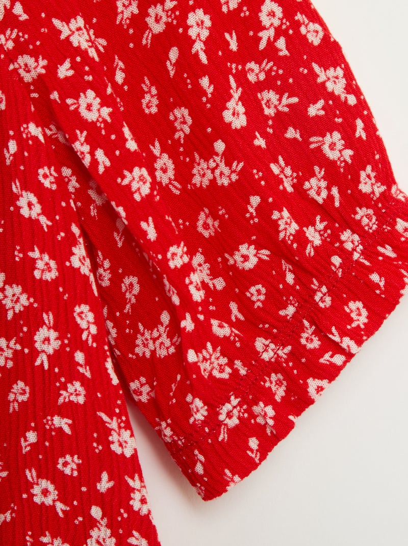 Blusa de viscosa con cuello con volantes - colección fácil de poner ROJO - Kiabi