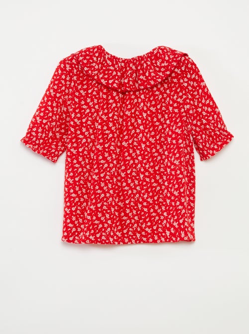 Blusa de viscosa con cuello con volantes - colección fácil de poner - Kiabi