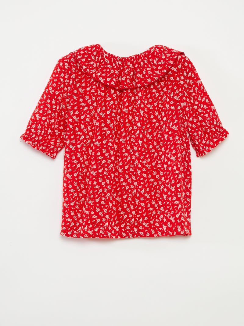 Blusa de viscosa con cuello con volantes - colección fácil de poner ROJO - Kiabi