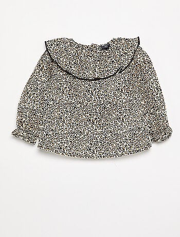 Blusa de voile de algodón con estampado de leopardo