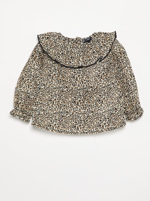 Blusa de voile de algodón con estampado de leopardo - Kiabi