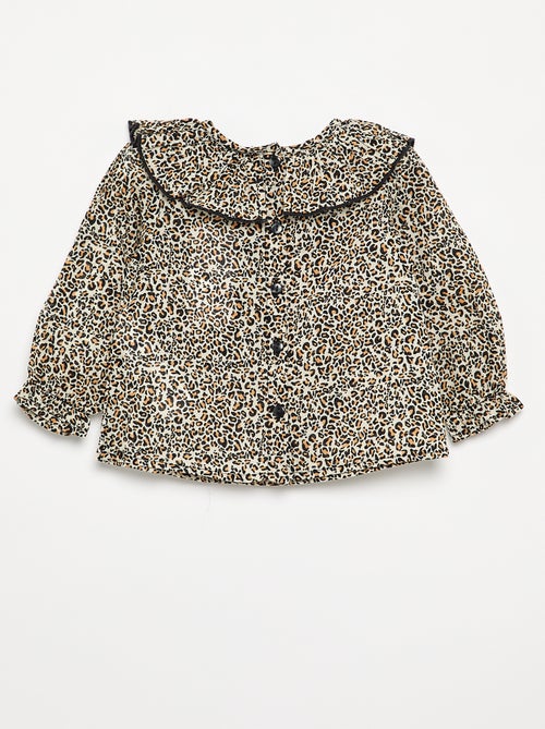 Blusa de voile de algodón con estampado de leopardo - Kiabi